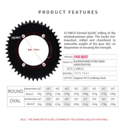 PASS QUEST X110BCD AERO Narrow Wide Chainring for R3000/4700/5800/6800/DA9000 Chainwheel BLACK Gravel Folding Bike Available