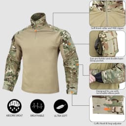 KRYDEX Combat G3 Shirt Tactical Hunting Outdoor Clothes Shirt with Elbow Pads Tiger Stripes Camo Ranger Green Gen3 Shirt