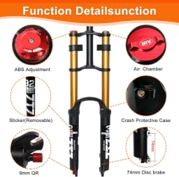ZTZ Bike Cycling Suspension Fork 26/27.5/2 Inch for Sport Mountain DH Air Double Shoulder Downhill Replacement Bicycle Parts