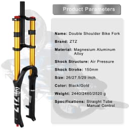 ZTZ Bike Cycling Suspension Fork 26/27.5/2 Inch for Sport Mountain DH Air Double Shoulder Downhill Replacement Bicycle Parts