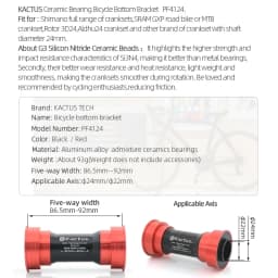 KACTUS CERAMIC BB86 BB90 BB92 Press 41mm Bottom Brackets Fit For SHIMANO Shaft Diameter 24mm Axis For SRAM GXP 24/22 Bike Parts