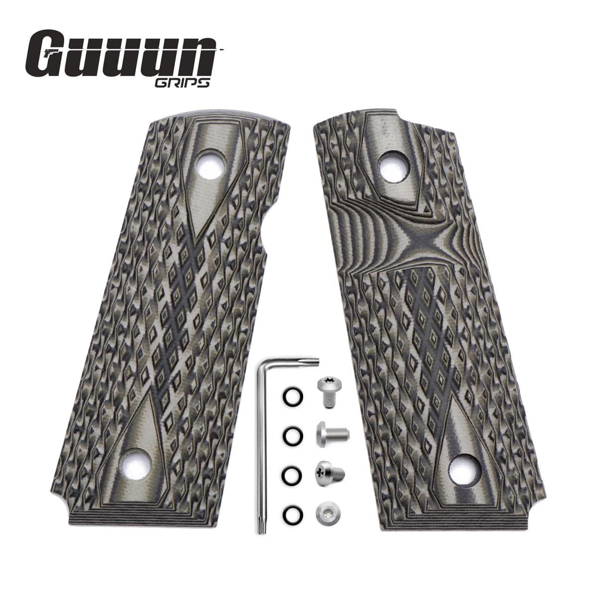 Guuun G10 Grips for 1911 Compact/Officer Big Scoop Diamond Cut Texture - 9 Color