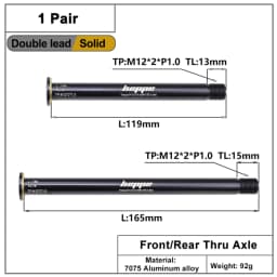 HEPPE Bicycle Double Lead Thru Axle 119mm/165mm M12xP1.0 MTB Road Bike Front Fork Shaft Skewer Rear Hub Thru Axle Bike Skewers