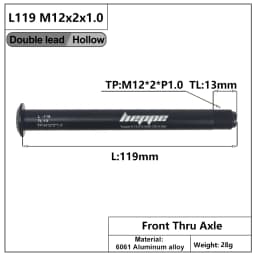 HEPPE Bicycle Double Lead Thru Axle 119mm/165mm M12xP1.0 MTB Road Bike Front Fork Shaft Skewer Rear Hub Thru Axle Bike Skewers