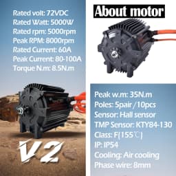 Upgraded KR5V V2 Kunray 72V 5000W Electric BLDC Motor For Electric Motorcycle Temperature Brushless Motor Go Kart Peak 80A-100A