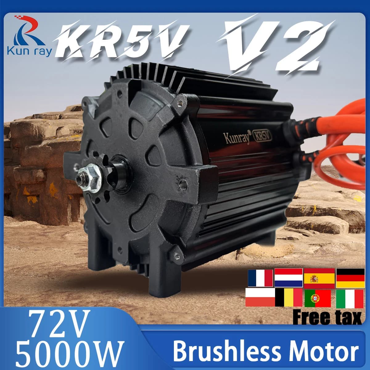 Upgraded KR5V V2 Kunray 72V 5000W Electric BLDC Motor For Electric Motorcycle Temperature Brushless Motor Go Kart Peak 80A-100A