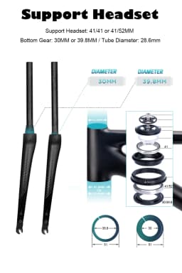 DODICI-Carbon Fiber Road Bike Straight Gravel Fork, Carbon Fiber, Barrel Shaft, Quick Release, 700C * 55C