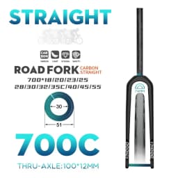 DODICI-Carbon Fiber Road Bike Straight Gravel Fork, Carbon Fiber, Barrel Shaft, Quick Release, 700C * 55C