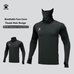 KELME Pullover Training Wear Men Stretch Thumb Hole Design Base Warm Thickness Shirt Breathable Face Cover Sportswear 8161TT1003