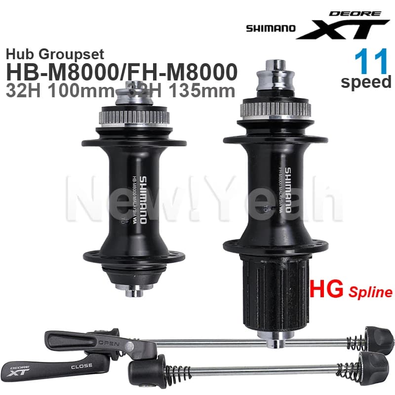 SHIMANO DEORE XT M8000 HUB Groupset Front Hub HB-M8000 100MM and Rear FREEHUB FH-M8000 135 MM with Quick Release 11-speed