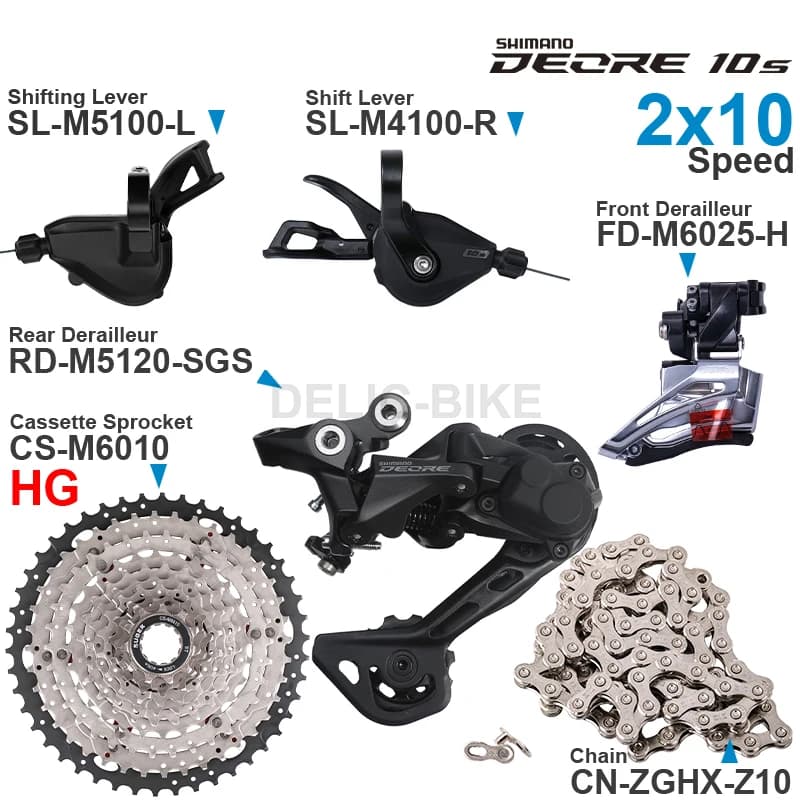 SHIMANO DEORE M4100 M5100 2x10 Speed Groupset Shifters Front/Rear Derailleur and SUGEK Cassette Z10 Chain Original parts