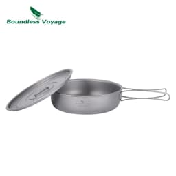 Boundless Voyage Titanium Frying Pan Camping Skillet with Folding Handles Lid Outdoor Cooking Griddle Ultralight Tableware 8Inch