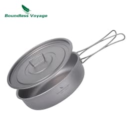 Boundless Voyage Titanium Frying Pan Camping Skillet with Folding Handles Lid Outdoor Cooking Griddle Ultralight Tableware 8Inch