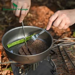 Boundless Voyage Titanium Frying Pan Camping Skillet with Folding Handles Lid Outdoor Cooking Griddle Ultralight Tableware 8Inch