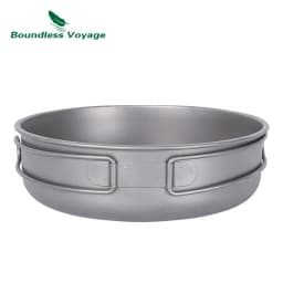 Boundless Voyage Titanium Frying Pan Camping Skillet with Folding Handles Lid Outdoor Cooking Griddle Ultralight Tableware 8Inch
