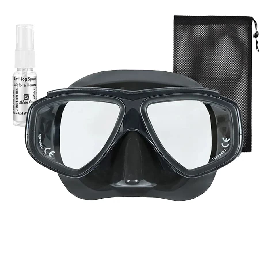 Adult Prescription Scuba Diving Mask Myopia with Tempered Glass Antifog Spray, Silicone Skirt, Clear Black