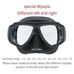 Adult Prescription Scuba Diving Mask Myopia with Tempered Glass Antifog Spray, Silicone Skirt, Clear Black