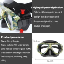 Adult Prescription Scuba Diving Mask Myopia with Tempered Glass Antifog Spray, Silicone Skirt, Clear Black