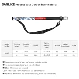 SANLIKE 7/8m Fishing Net Carbon Rod Portable Telescopic Landing Long Handle Pole for Carp Firp Fishing Tackle Catching Releasing