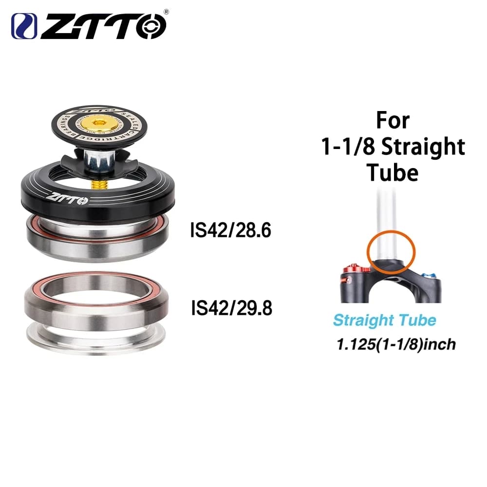 ZTTO MTB Road Bicycle Internal Headset 42mm 42mm CNC 1 1/8" 28.6 29.8 Straight Tube Fork IS42 Semi-Integrated Headset 4242S