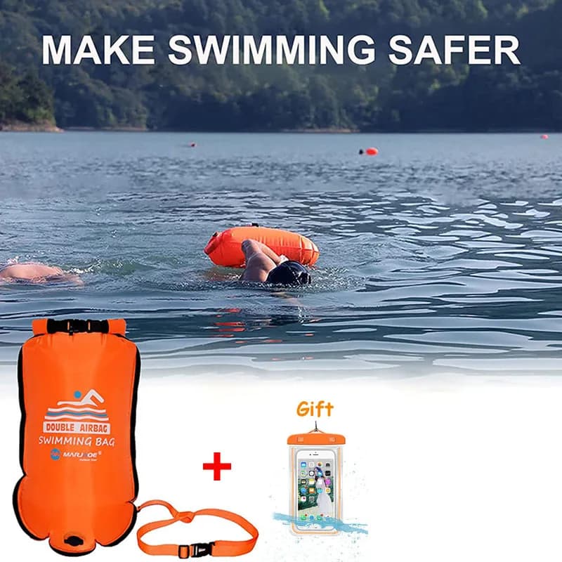 20L Waterproof Inflatable Swimming Dry Bag With Phone Pouch Open Buoy Tow Float Double Air Bags With Waist Belt Water Sport