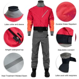 LKVER Kayak Dry Suit for Men 3-layer Waterproof Fabric Drysuit With Latex on Neck and Wrist White Water River Pending