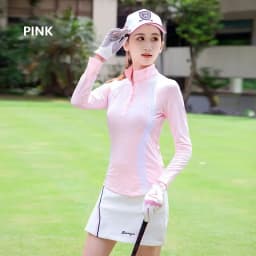 TTYGJ Women Quick Dry Stripe Golf Shirt Ladies Long Sleeve Sunscreen T-shirt Women Stand Collar Golf Tops Autumn Sportswear