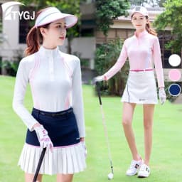TTYGJ Women Quick Dry Stripe Golf Shirt Ladies Long Sleeve Sunscreen T-shirt Women Stand Collar Golf Tops Autumn Sportswear