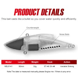 NOEBY 3pcs VIB Vibration Lure 90mm 33g Rattling Sinking Hard Bait Pike Bass Zander Freshwater Saltwater Fishing