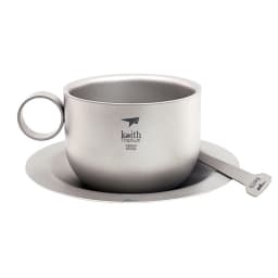 Keith Titanium Coffee Mug Sets With Dish Spoon Cafe Tea Milk Cups Camping Tableware Titanium Cup Saucer Suit