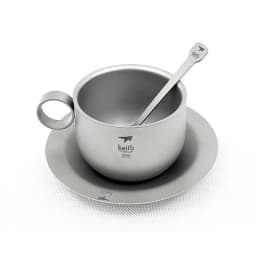 Keith Titanium Coffee Mug Sets With Dish Spoon Cafe Tea Milk Cups Camping Tableware Titanium Cup Saucer Suit