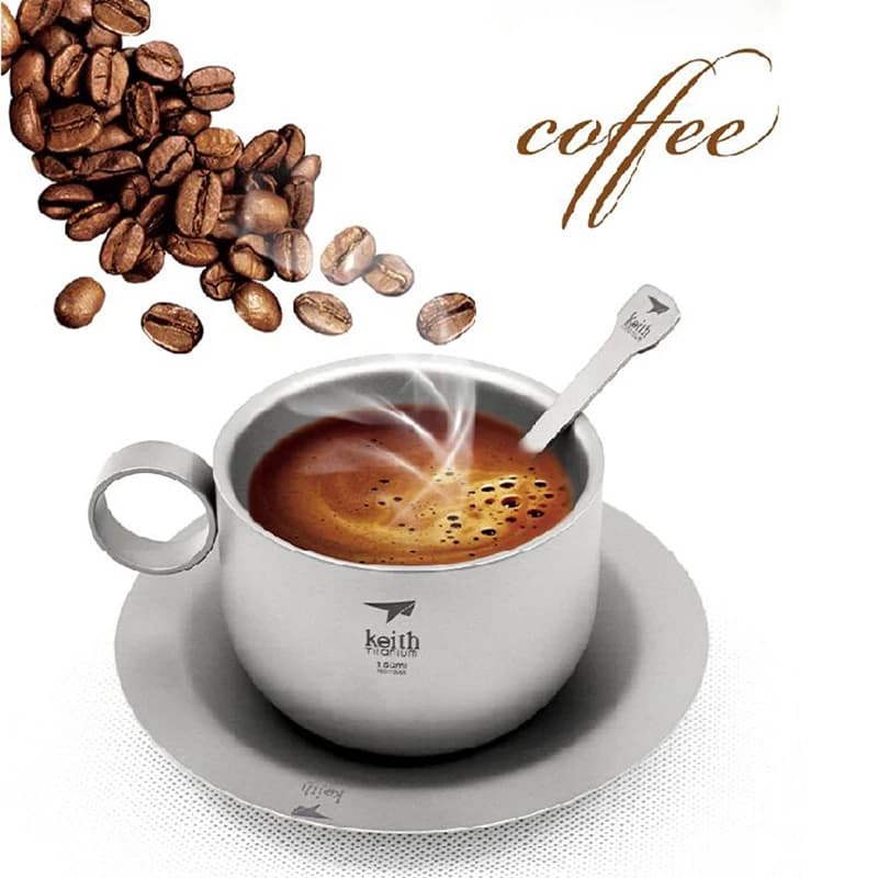 Keith Titanium Coffee Mug Sets With Dish Spoon Cafe Tea Milk Cups Camping Tableware Titanium Cup Saucer Suit