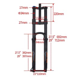 BOLANY Dual-Shoulder Air Fork 27.5/29" MTB 180mm Travel 34mm Stanchion 15*110mm BOOST Thru-Axle A-Post Disc Brake XC/AM/DH