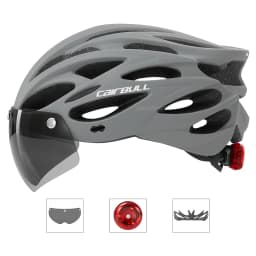 Ultralight Cycling Safety Helmet Outdoor Motorcycle Bicycle Taillight Helmet Removable Lens Visor Mountain Road Bike Helmet