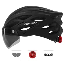 Ultralight Cycling Safety Helmet Outdoor Motorcycle Bicycle Taillight Helmet Removable Lens Visor Mountain Road Bike Helmet