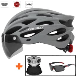 Ultralight Cycling Safety Helmet Outdoor Motorcycle Bicycle Taillight Helmet Removable Lens Visor Mountain Road Bike Helmet