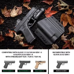 Fit: G17/G19/G44 (GEN 1-5)&G23/G32 (Gen 3-4),with Streamlight TLR1/TLR1S/TLR1 HL,OWB Kydex Holster,Tactical Right hand