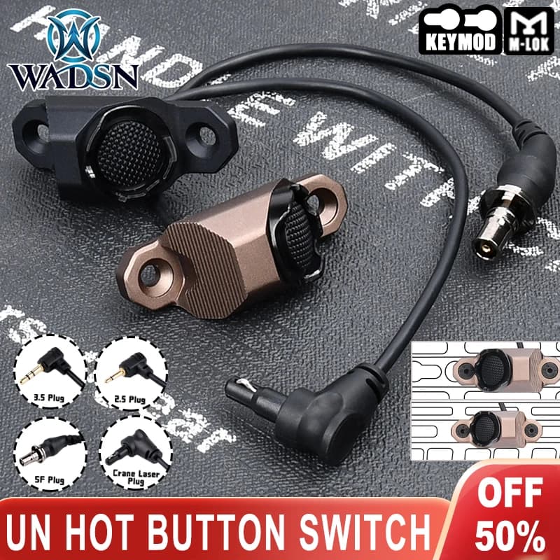 WADSN Tactical Hot Button Pressure Remote Switch Crane Plug For DBAL-A2 PEQ15 Sight M-lok Keymod Rail M300 M600 Scout Flashlight