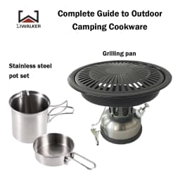 IWALKER Outdoor Camping Stainless Steel Pot Set, G43 Storage Pot, Grilling Pan, Complete Camping Cookware