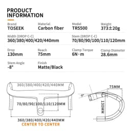 TOSEEK Integrated Handlebar Full Carbon Fiber Road Bike Handlebar 400/420/440mm Ultralight Drop Handle Bar with Bicycle Stem