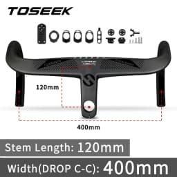 TOSEEK Integrated Handlebar Full Carbon Fiber Road Bike Handlebar 400/420/440mm Ultralight Drop Handle Bar with Bicycle Stem