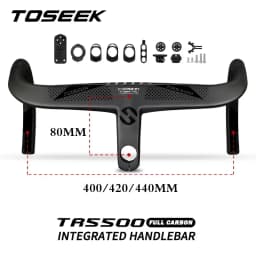 TOSEEK Integrated Handlebar Full Carbon Fiber Road Bike Handlebar 400/420/440mm Ultralight Drop Handle Bar with Bicycle Stem