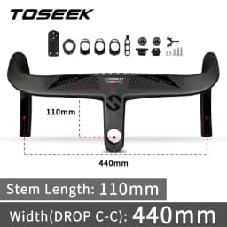 TOSEEK Integrated Handlebar Full Carbon Fiber Road Bike Handlebar 400/420/440mm Ultralight Drop Handle Bar with Bicycle Stem