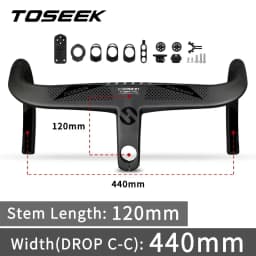 TOSEEK Integrated Handlebar Full Carbon Fiber Road Bike Handlebar 400/420/440mm Ultralight Drop Handle Bar with Bicycle Stem