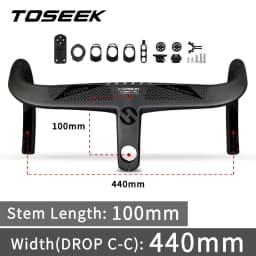 TOSEEK Integrated Handlebar Full Carbon Fiber Road Bike Handlebar 400/420/440mm Ultralight Drop Handle Bar with Bicycle Stem