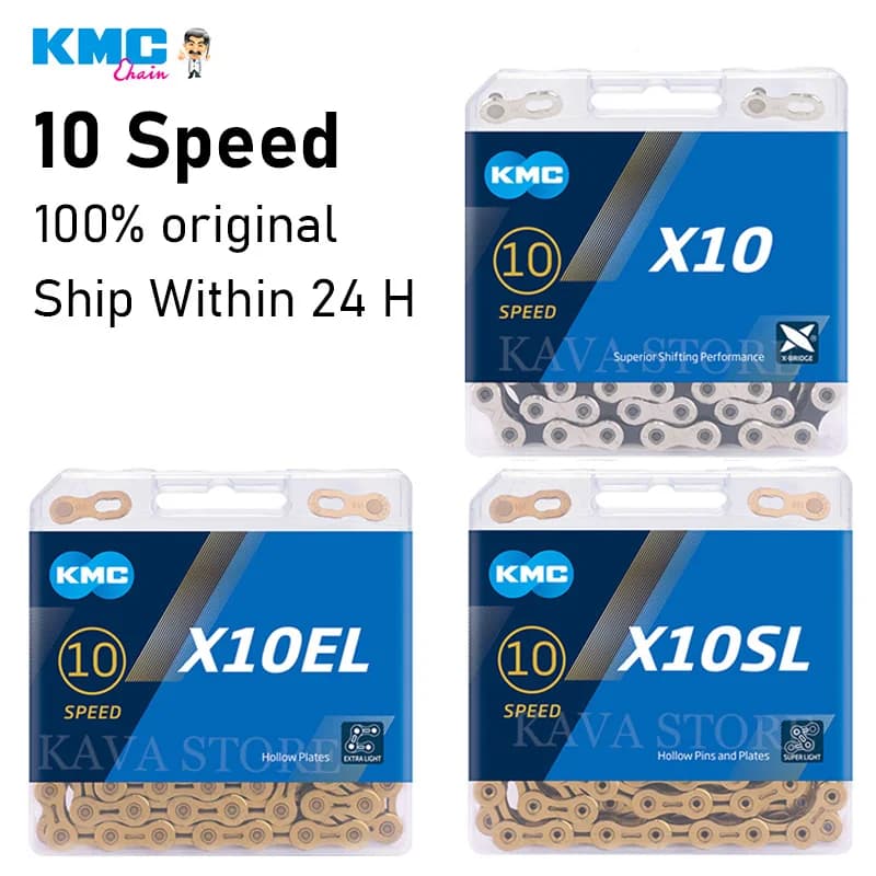 KMC 10 Speed MTB Road Bike Chain X10 X10EL X10SL 10V Bicycle Chains Extra Light Gold Silver Race Rustproof Chain 116/118 Links