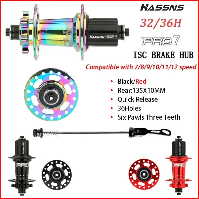 HASSNS Pro 7 36h Rear Hub Bearing 36Holes Freehub MTB Bike 32H Rear Hub for Four Palin 7-12Speed Noisy Cube Bicycle 6 Pawl Hubs