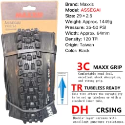 Maxxis ASSEGAI 27.5 29X2.5 Inch Downhill Folding Vacuum Puncture-proof Is Maxxis's Highest Strength Quick Drop Tire