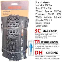 Maxxis ASSEGAI 27.5 29X2.5 Inch Downhill Folding Vacuum Puncture-proof Is Maxxis's Highest Strength Quick Drop Tire