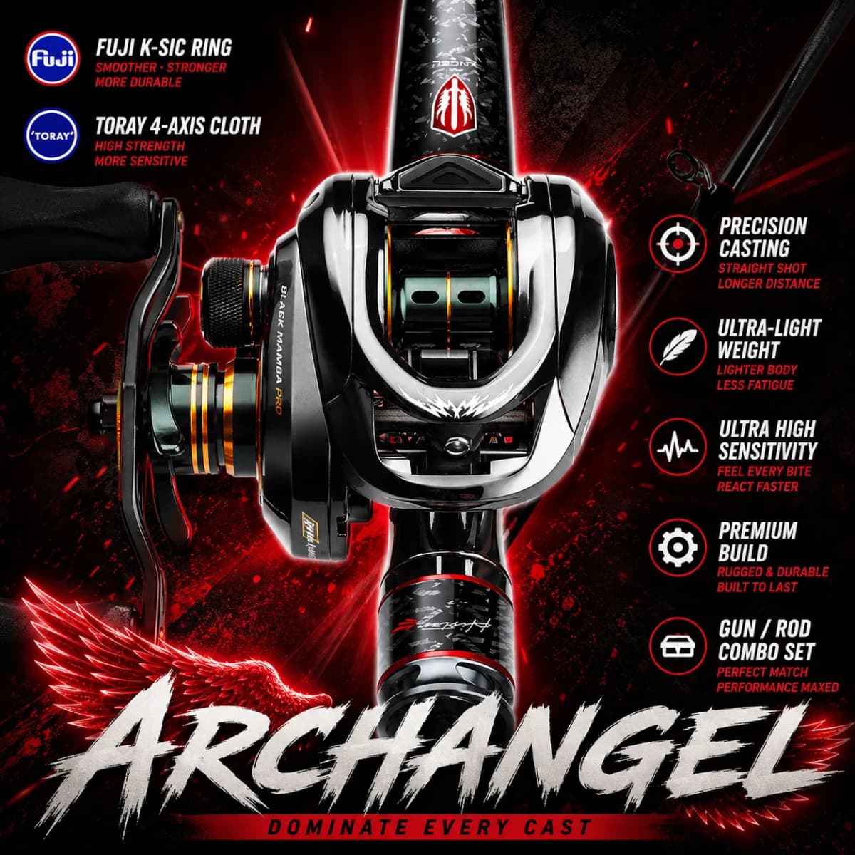 HASIDA Archangel Rod Combo Organic Whole Handle Ultra Grade High Carbon Fuji K SIC Guide Fishing Pole & Spin Baitcast Wheel Set